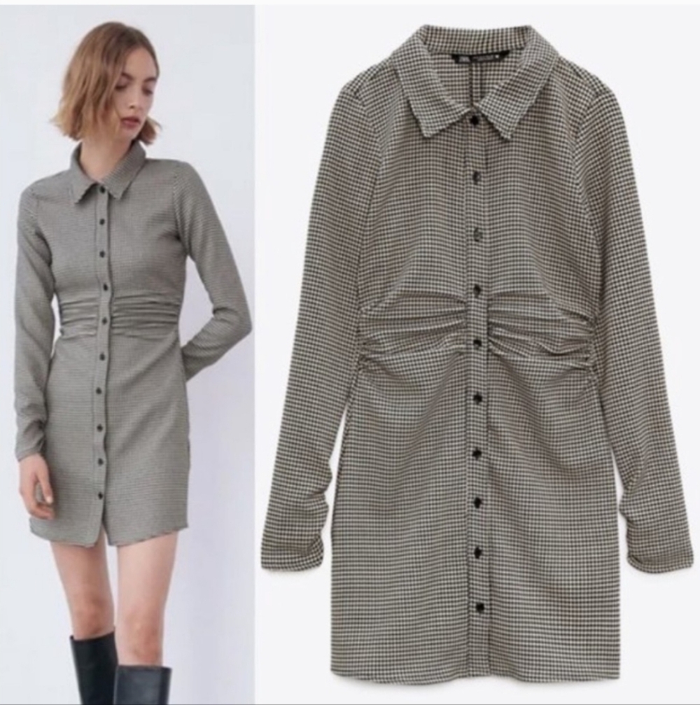 Zara Houndstooth Patterned Mini Dress Size M